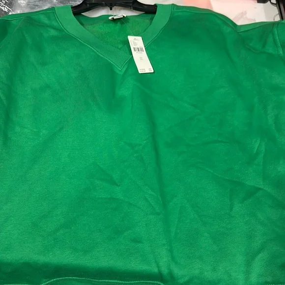 Maeve Long-Sleeve V-Neck Twofer Fleece Knit Pullover Kelly Green NWT Size XL - Picture 5 of 9